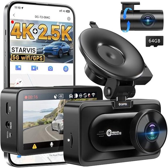 OMBAR 4K/2.5K Dash Cam with Wi-Fi GPS Night Vision