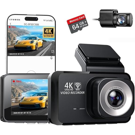 4K Dual Channel Car Dash Cam with GPS and WiFi