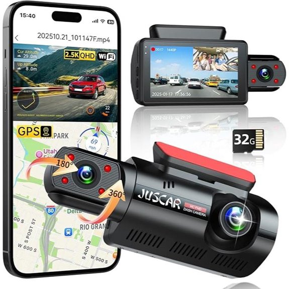 Dual 2.5K/1080P Car Dash Cam with GPS & WiFi
