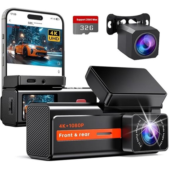 4K+1080P Dual Dash Cam with WiFi and Night Vision
