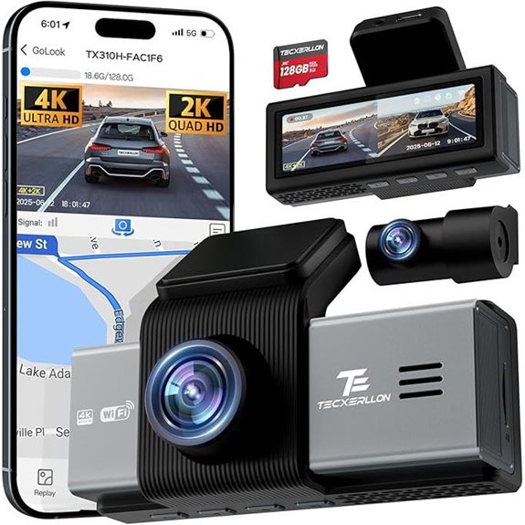 4K Dual Dash Cam with GPS and Night Vision