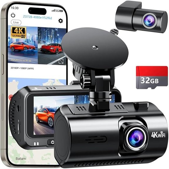 4K Dual Car Dash Cam with WiFi & GPS