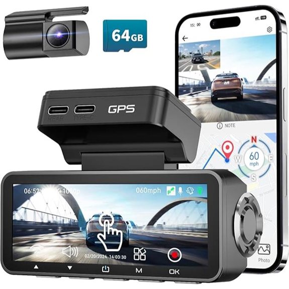 4K Dual Dash Cam with GPS Night Vision & WiFi