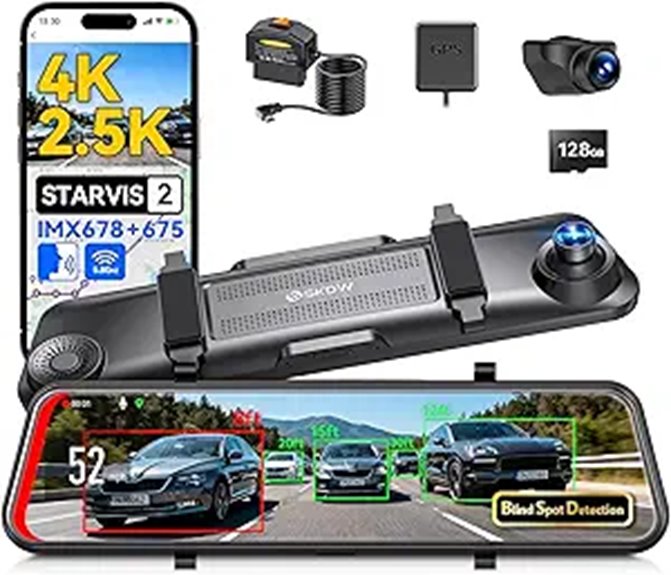 Mirror Dash Cam with 4K/2.5K GPS WiFi Loop Recording