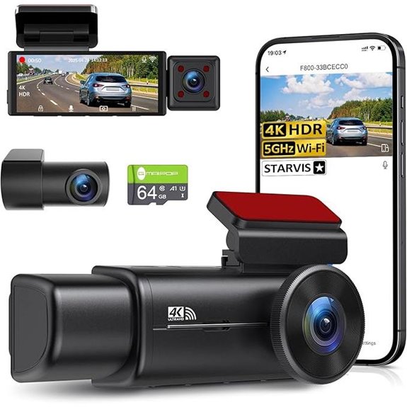 4K 3-Channel Dash Cam with WiFi and Night Vision