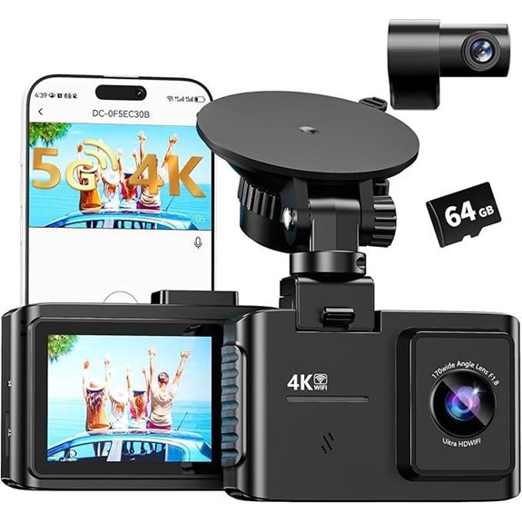 4K Dual Dash Cam with Night Vision and WiFi