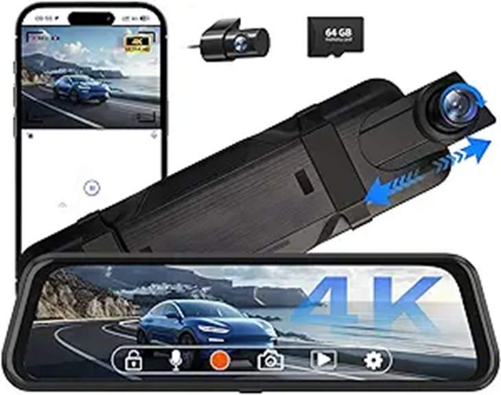4K Mirror Dash Cam with 64GB Night Vision