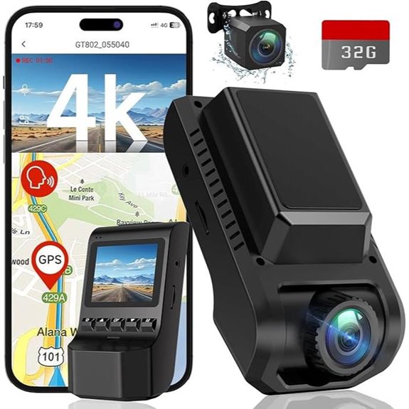 4K Dash Camera with GPS Night Vision 170° Wide Angle