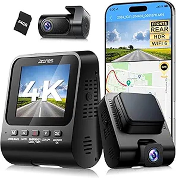 Dual 4K+1080P Dash Cam with Night Vision and GPS