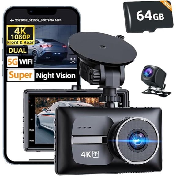 4K Dual Dash Cam with Night Vision and WiFi