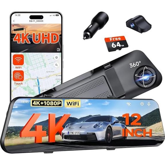 4K Mirror Dash Cam with WiFi and Touch Screen