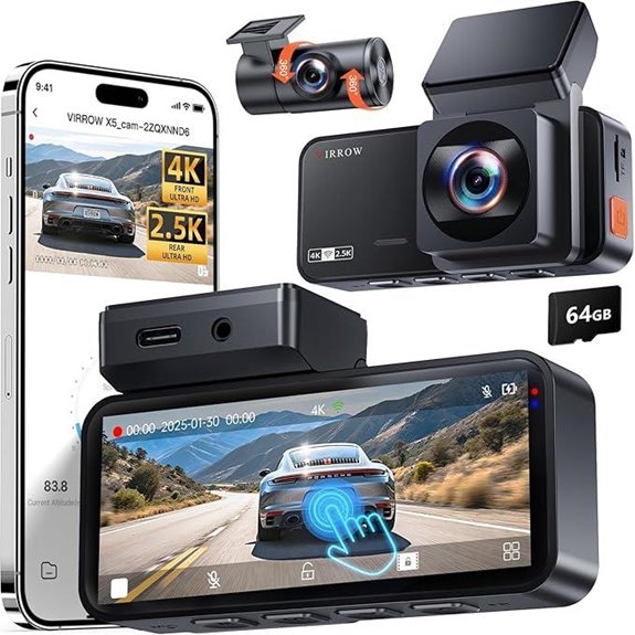 4K+2.5K Car Dash Cam with Touch Screen and WiFi