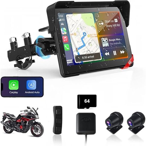 7-Inch Motorcycle CarPlay 4K Dash Cam with GPS