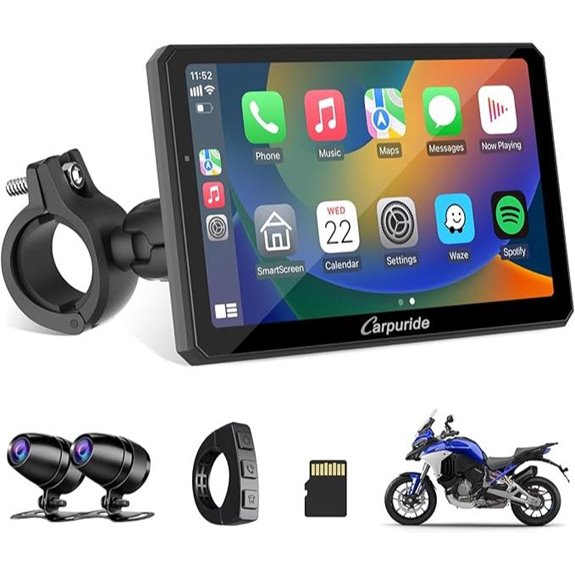 Carpuride W712D Motorcycle Carplay Screen with Dual Dash Cam