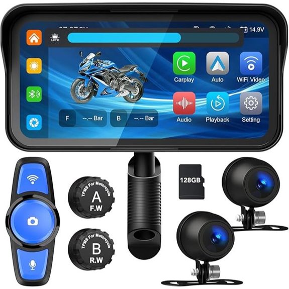 Motorcycle Carplay with Dash Cam & Wireless Auto