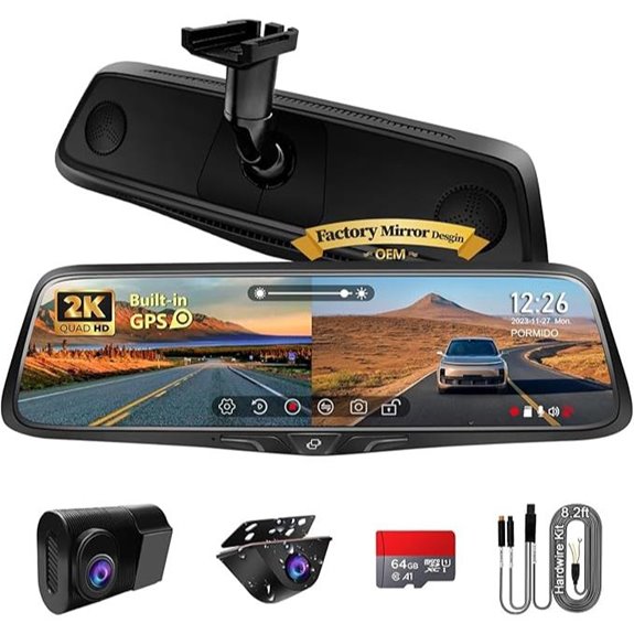 PORMIDO 2K Rear View Mirror Camera with GPS