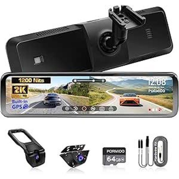 PORMIDO 11 Rear View Mirror Dash Cam with GPS