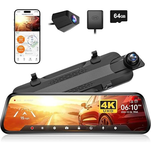 WOLFBOX G930 10 Rearview Mirror Dash Cam with GPS
