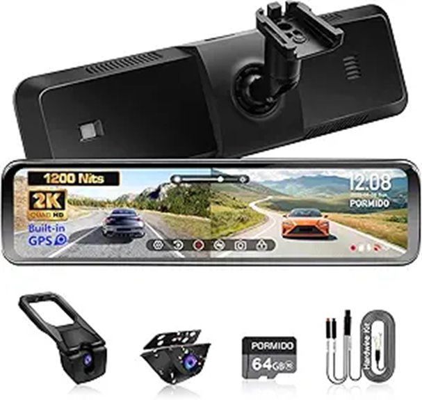PORMIDO 11 Rear View Mirror Dash Cam with GPS