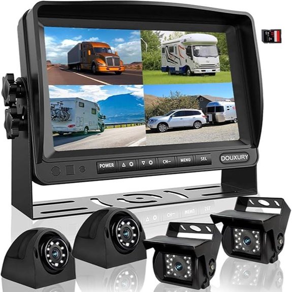 RV Backup Camera System with 7 Quad Monitor and 4 Cameras