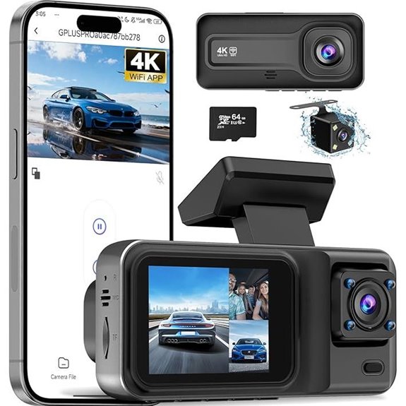 3-Channel 4K Dash Cam with WiFi & Night Vision