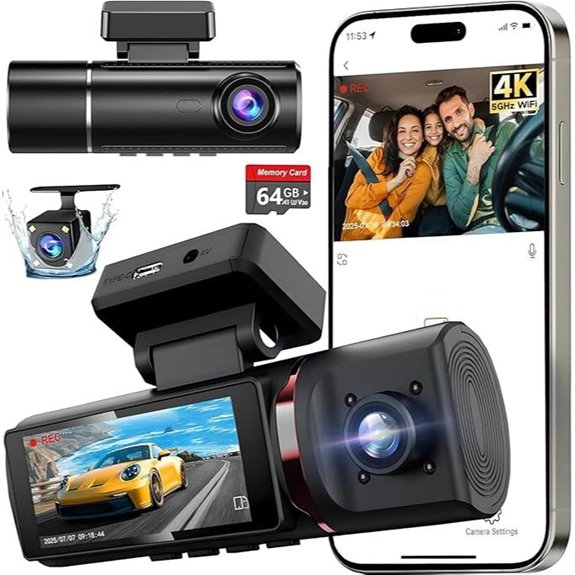 3-Channel 4K Dash Cam with Night Vision and App
