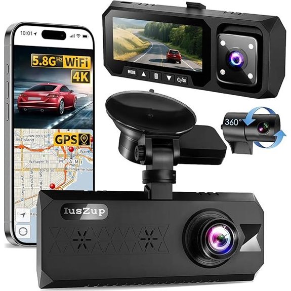 3-Channel 4K Dash Cam with WiFi GPS Night Vision
