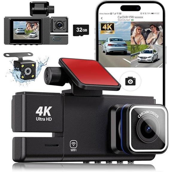 3-Channel 4K WiFi Dash Cam with Night Vision