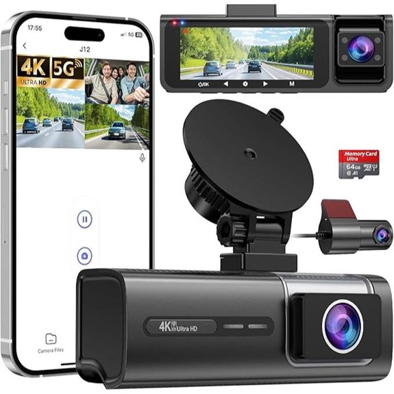 3-Channel 5G WiFi Dash Cam with Night Vision