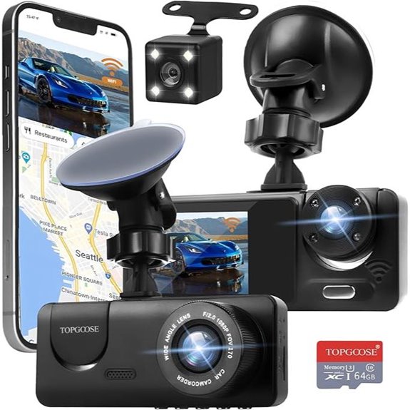 TOPGOOSE 3-Channel FHD Car Dash Cam with Night Vision