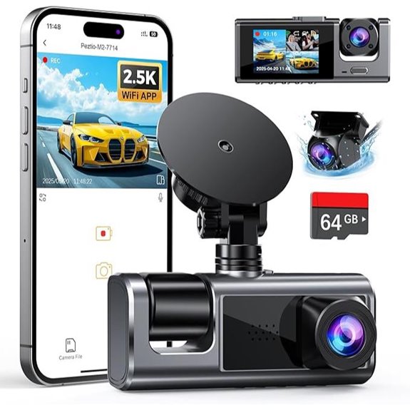 3-Channel WiFi Dash Cam with 64GB SD Card