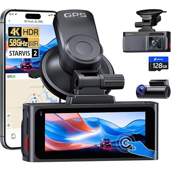 Pelsee S3 Touch 4K Dash Cam with Night Vision