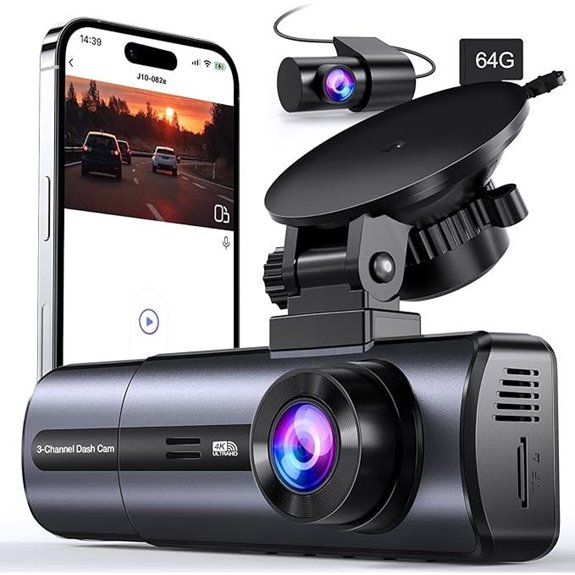 3-Channel 4K Dash Cam with WiFi & Night Vision