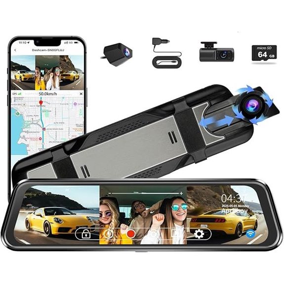 Aprilboy 3-Channel Mirror Dash Camera with Night Vision