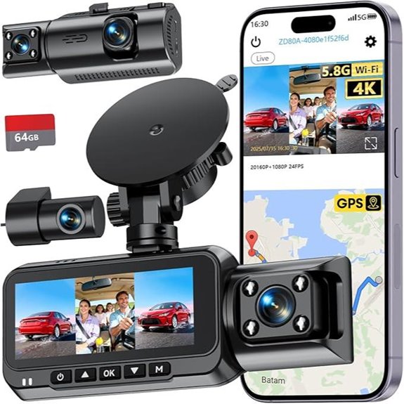 3-Channel 4K Dash Cam with GPS and WiFi