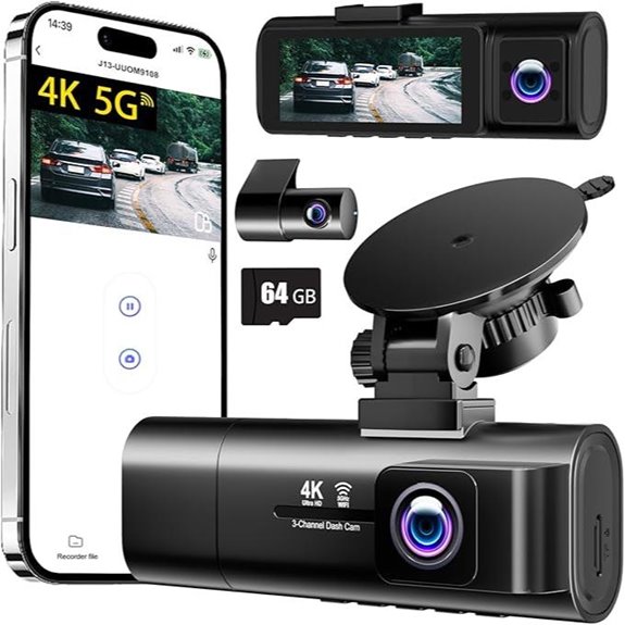3-Channel 4K Car Dash Cam with Night Vision