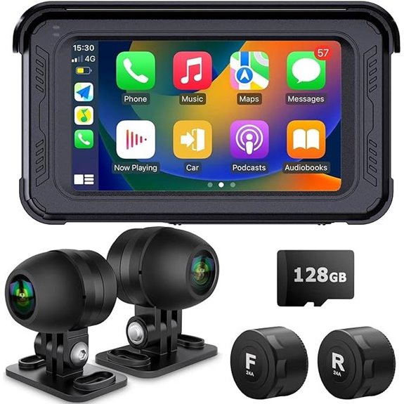 Waterproof Motorcycle Dash Cam with Wireless CarPlay