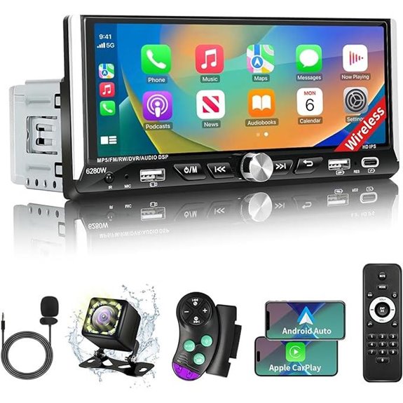 Single Din Car Stereo with Wireless Apple Carplay