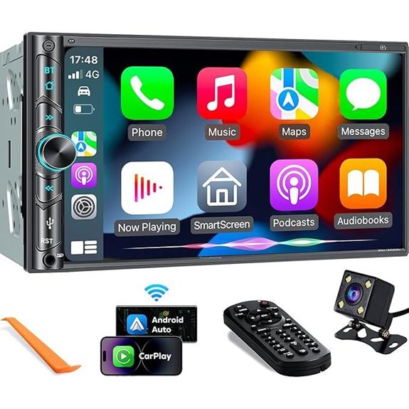 Wireless Double Din Car Stereo with Carplay & Bluetooth