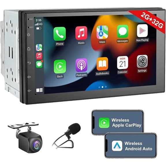 Double Din Car Stereo with Wireless CarPlay & Backup Camera