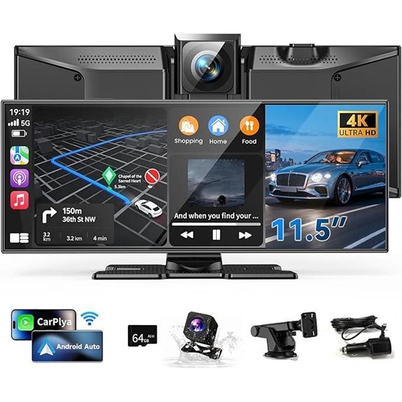 Wireless Carplay Screen with Dash Cam and Voice Control