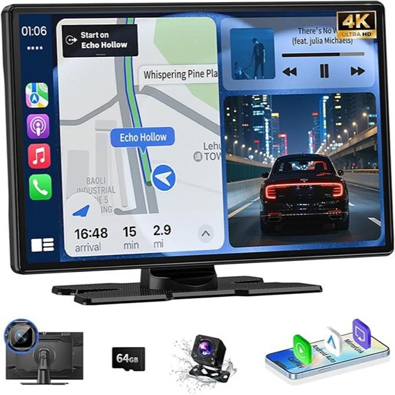 Wireless 9 Carplay Screen with Dash Cam and Backup Camera