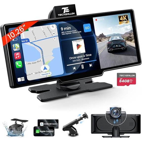 Wireless Carplay Screen with 4K Dash Cam & Backup Camera