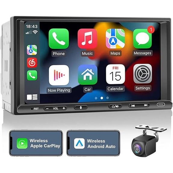 Double Din Car Stereo with Wireless CarPlay & GPS